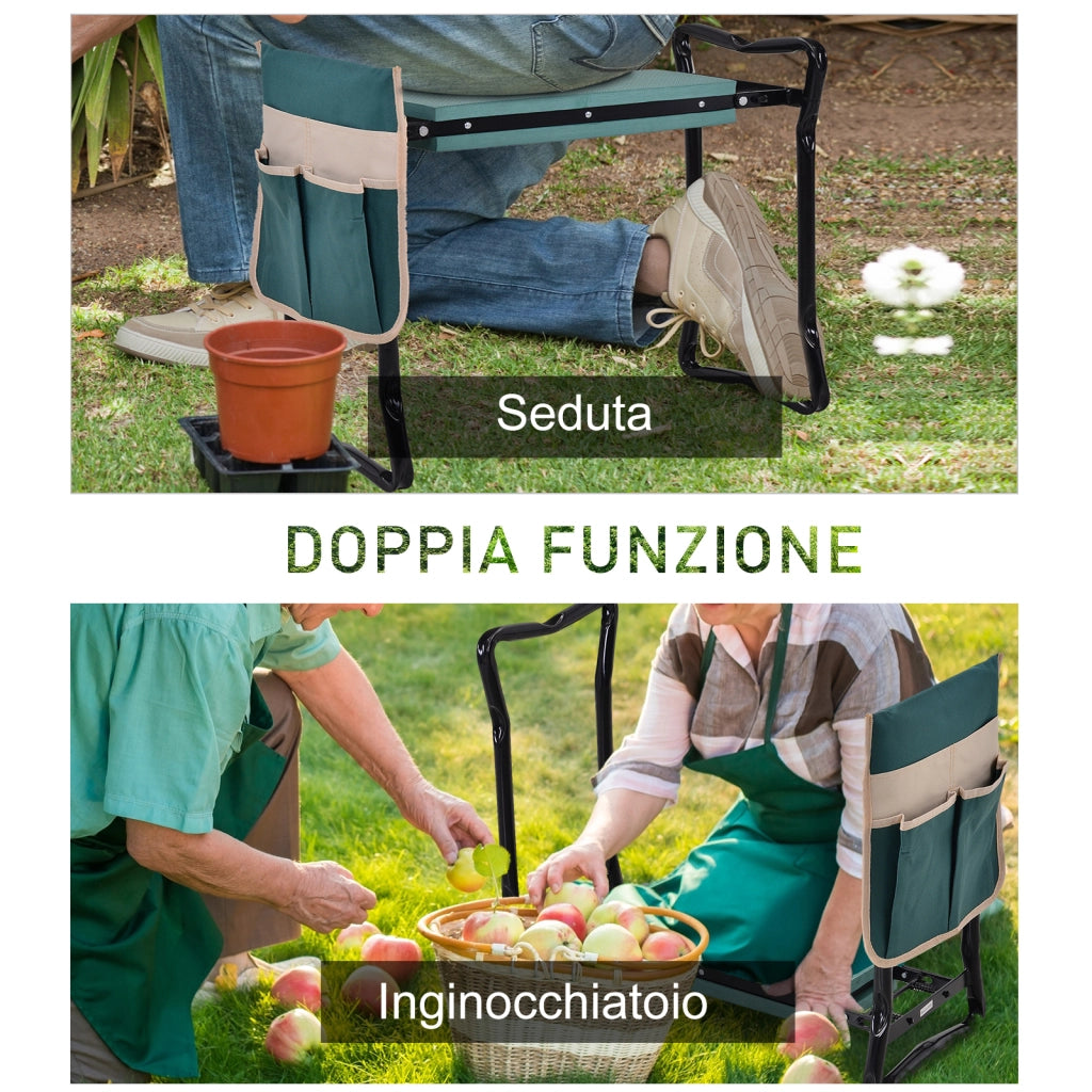 Panca da Giardino Pieghevole 2 in 1 con Cuscini ¨C Minimal ¨C Verde e Nero