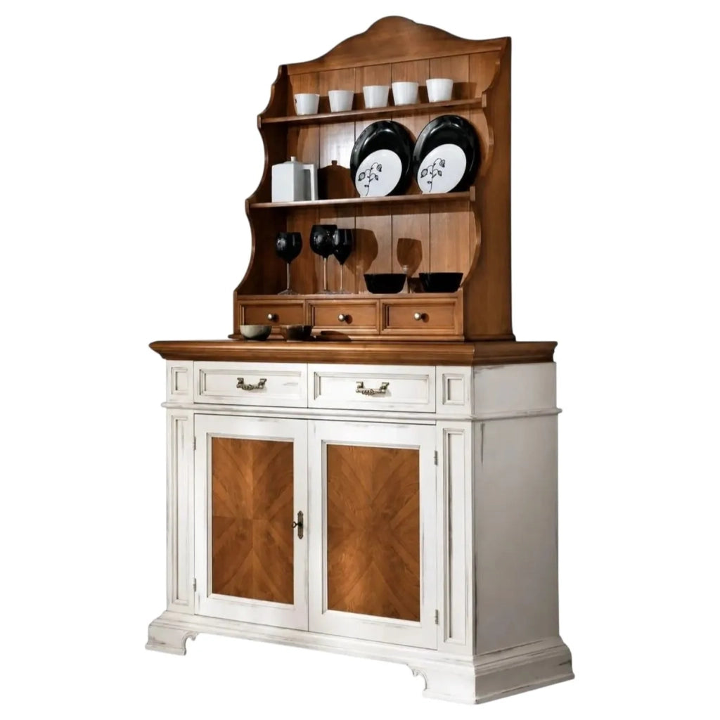 Credenza con piattaia classica legno shabby 140x48x205 - Mobili 2G