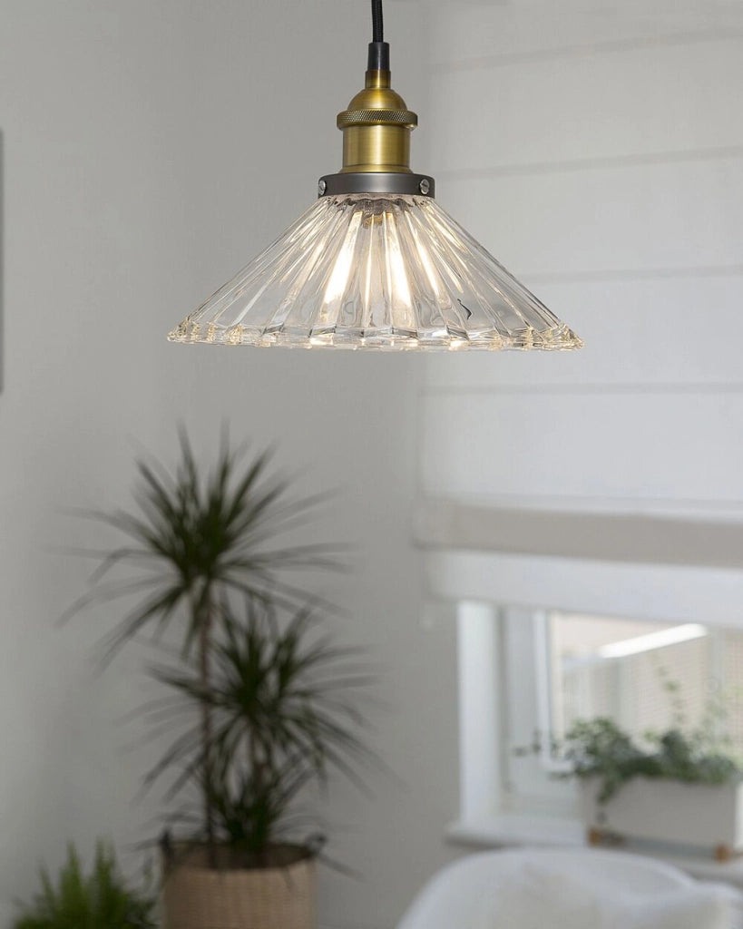 Lampada a Sospensione Vetro Trasparente Metallo Forma Rotonda 1 Luce Classica