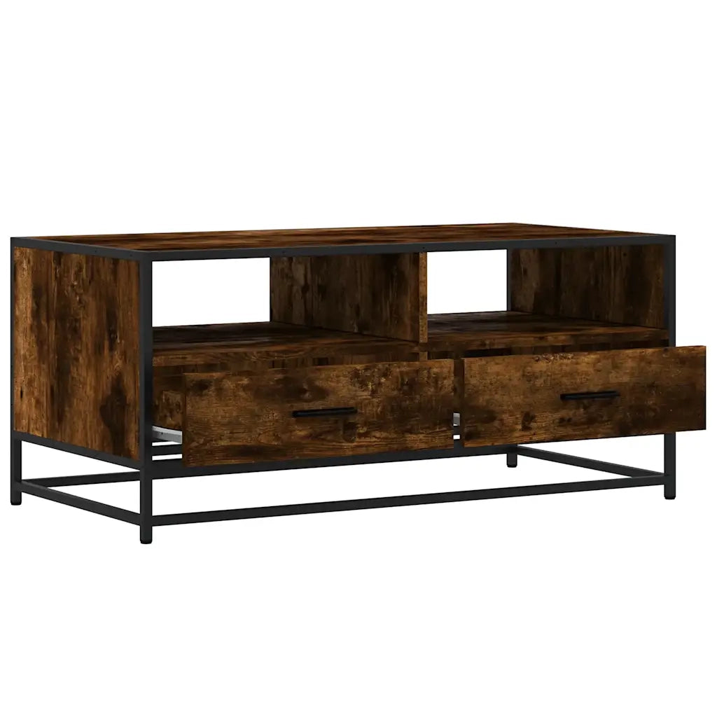 Tavolino Rovere Fumo 100x50x45cm in Legno Multistrato e Metallo