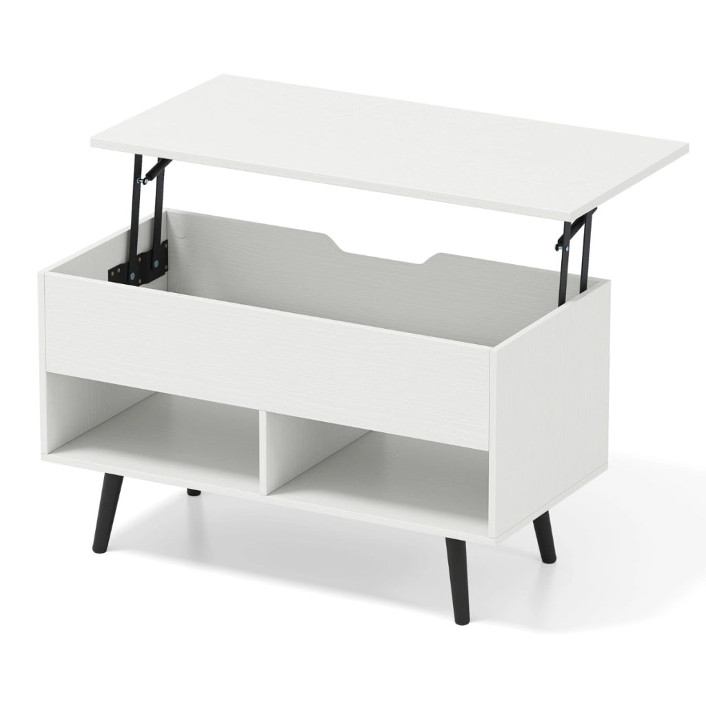 Tavolino da caff¨¨ moderno con scomparto nascosto e 2 scaffali aperti, Tavolino per soggiorno in legno Bianco-Tavolini da salotto
