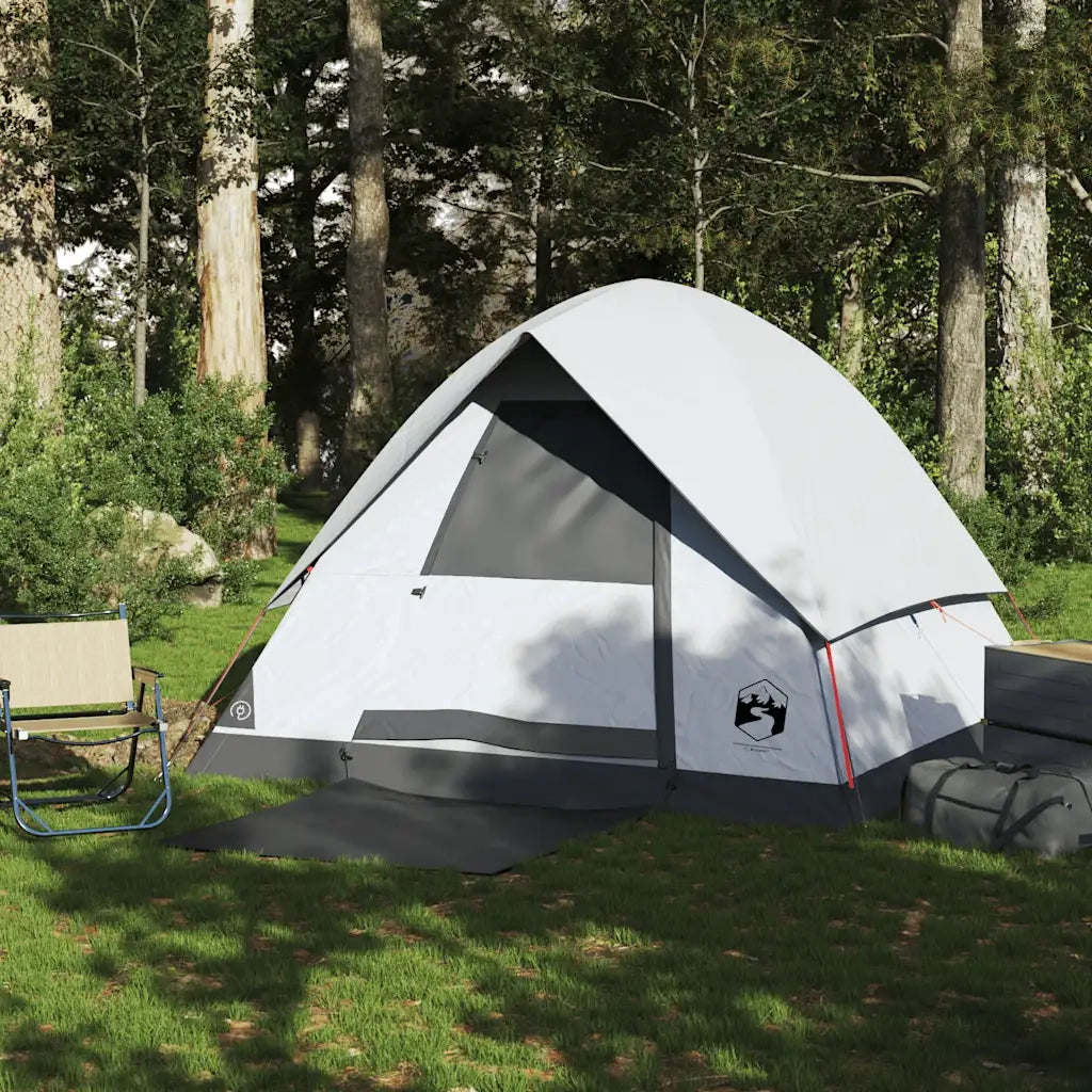 Tenda Campeggio a Cupola 4 Persone Bianca Tessuto Impermeabile