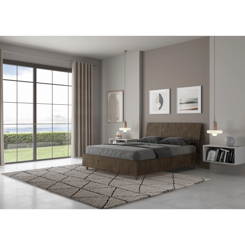 Letto Matrimoniale francese 140x190 cm testata inclinata Demas - Senza rete,Noce