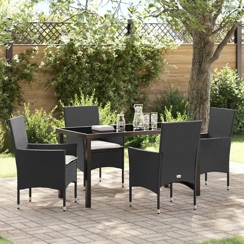 Set da Pranzo per Giardino con cuscino 5 pcs Nero polyrattan