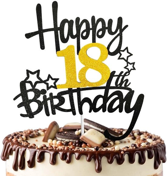 Decorazione per torta da 18° compleanno con disegno luccicante - Materiale di alta qualità - Dimensioni 16 x 17,5 cm - Facile da montare - Torta da compleanno