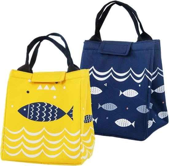 Lunchtas Geïsoleerde 2 Stuks - Tas Acqua-Resistente e Termica con Strato Isolante per Lavoro - Picnic e Viaggi - Giallo e Blu Scuro