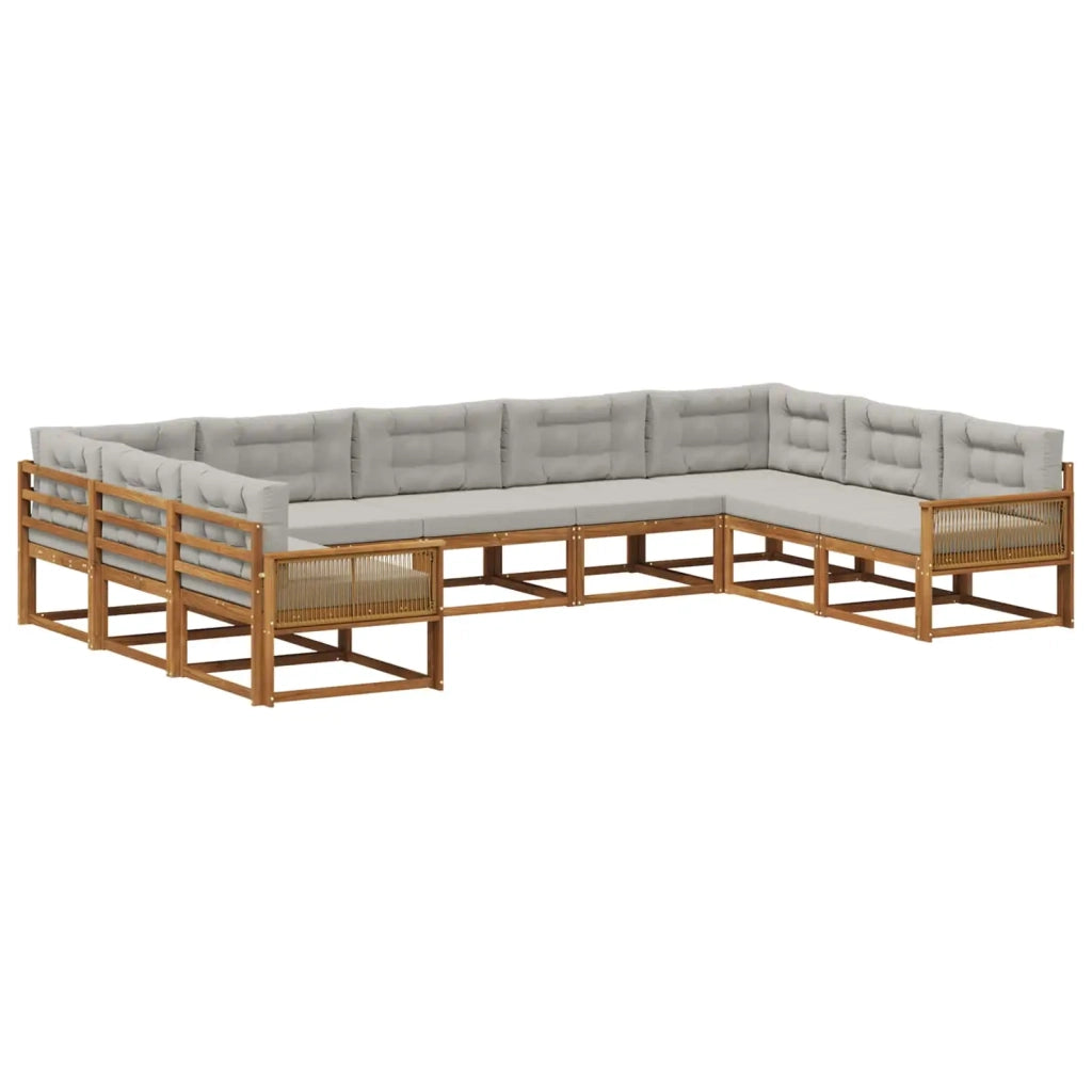 Set di divani da esterno 9 pz Naturale e Grigio Chiaro 3382889