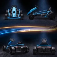 Go-Kart Elettrico per Bambini 8-12 Anni con Schienale Alto e Cintura di Sicurezza, 115x77x54 cm, Blu e Nero