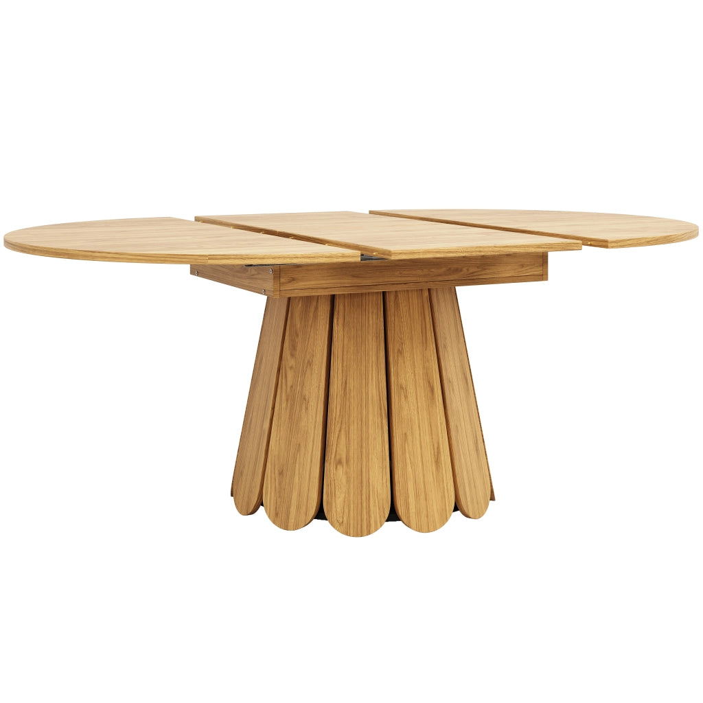 Tavolo da pranzo rotondo allungabile con piano scorrevole; per cucina e soggiorno; legno naturale