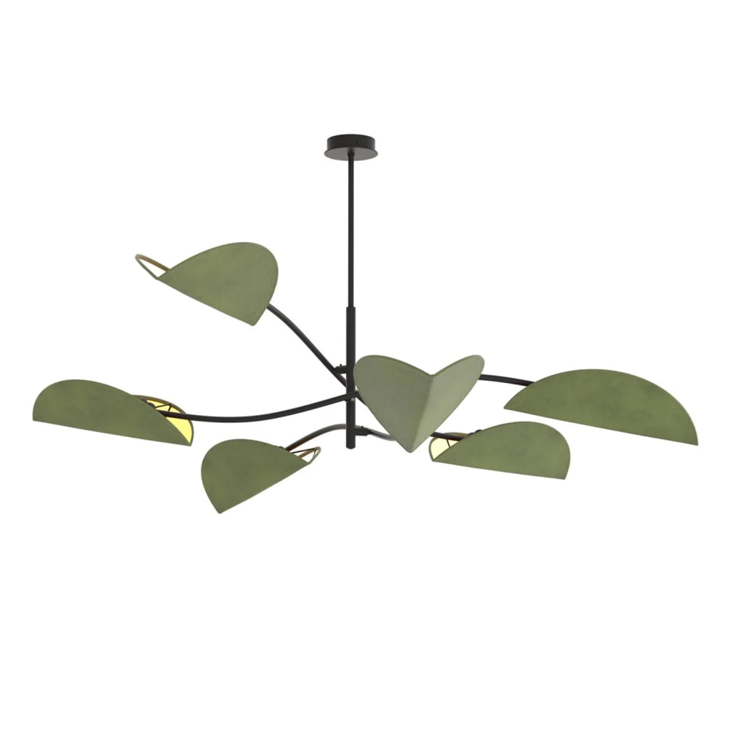 Plafoniera Moderna Ares Acciaio Nero Verde 6 Luci E14 Ip20