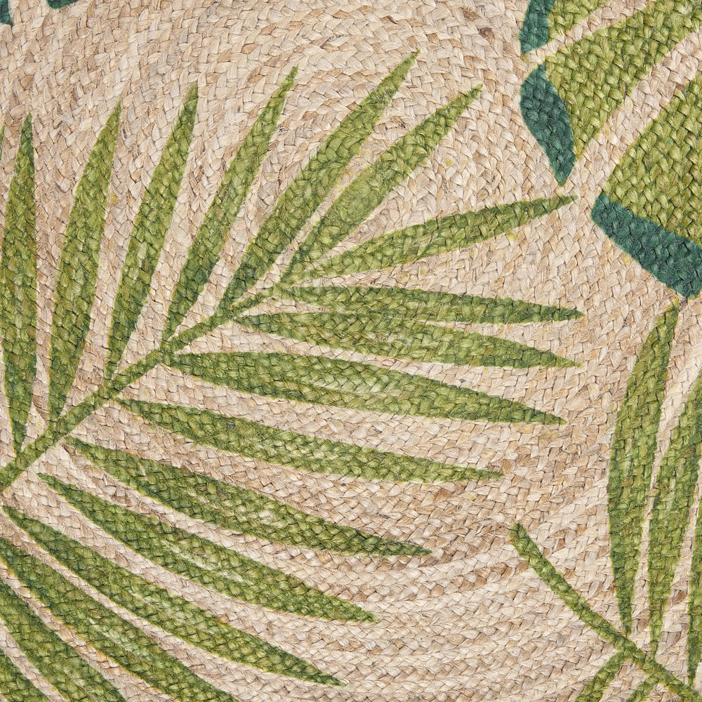 Tappeto in iuta con motivo stampato a foglia di monstera intrecciata verde Boho rustico 140 cm