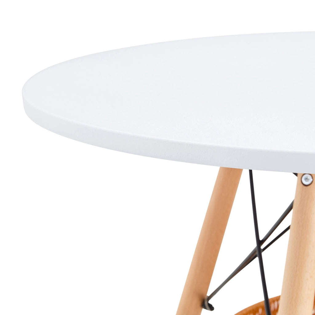 Tavolo rotondo da pranzo Ø80 cm bianco e legno con cestino portaoggetti, 2-4 posti
