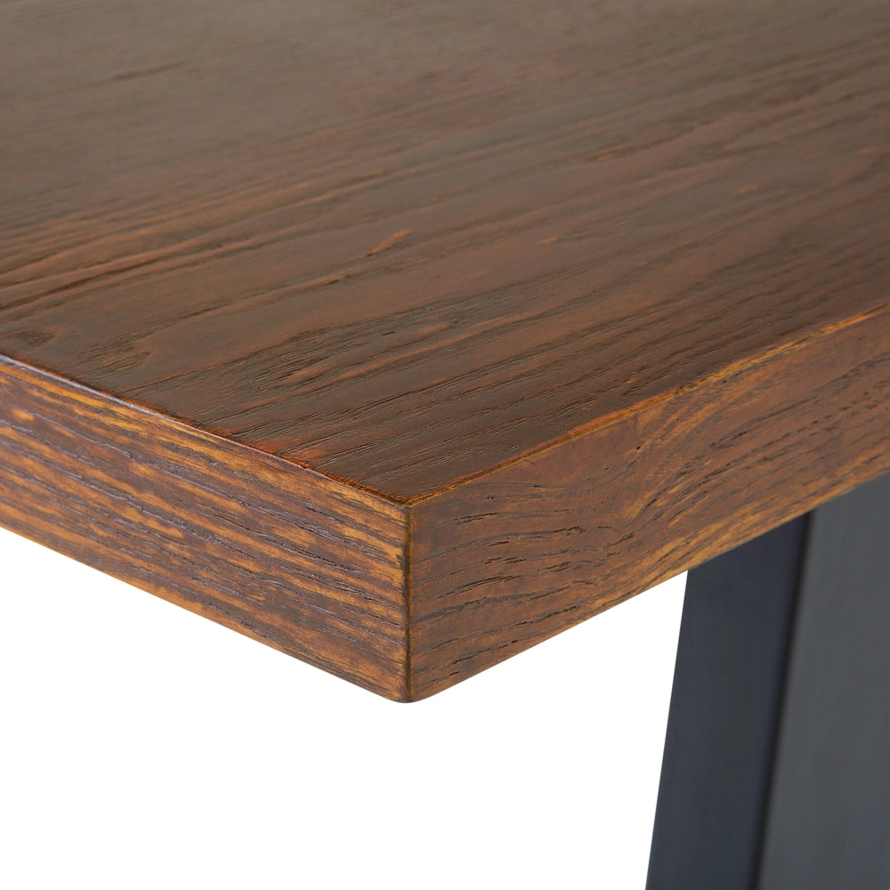 Tavolo da pranzo con piano in noce scuro e gambe a slitta in metallo nero 160 x 90 cm Industriale moderno