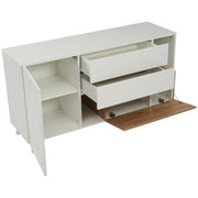 Credenza con 1 anta; 2 cassetti; vani aperti e ribalta per soggiorno; 130 × 40 × 70 cm