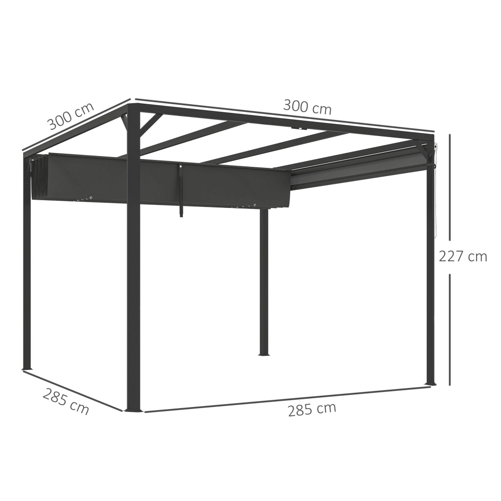 Gazebo Pergola Retrattile 3x3 m ¨C zephmum ¨C Acciaio Poliestere Grigio Scuro