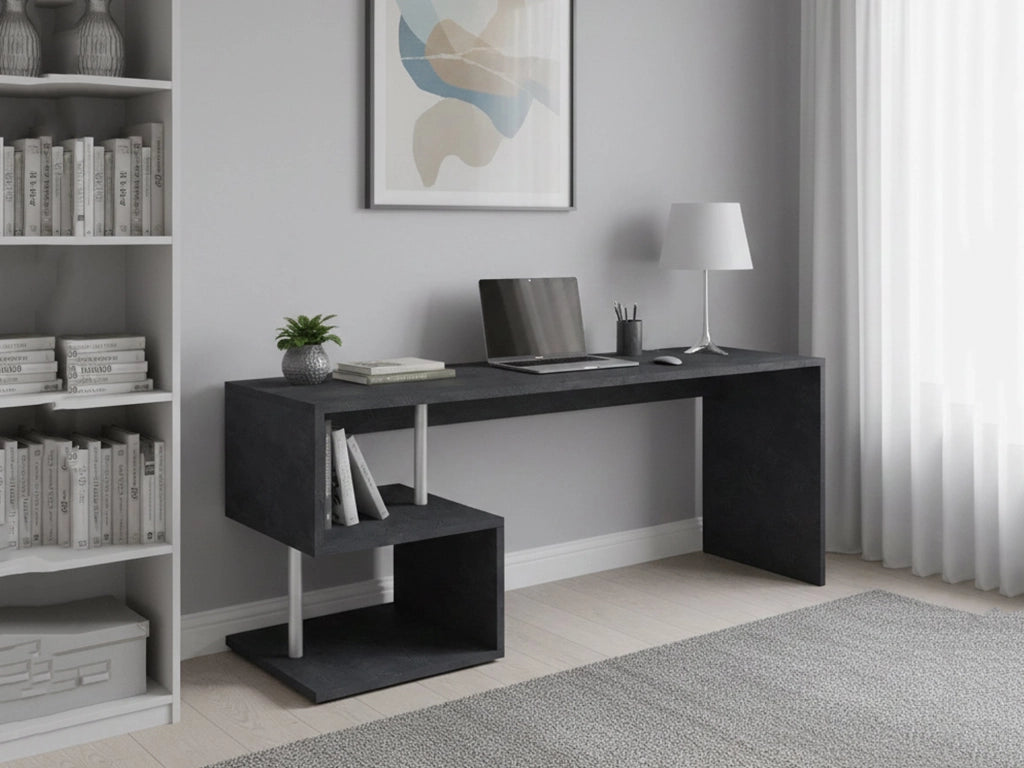 Poseidone, Scrivania 2 Ripiani Made in Italy, 180x60x78h cm Grigio Ardesia