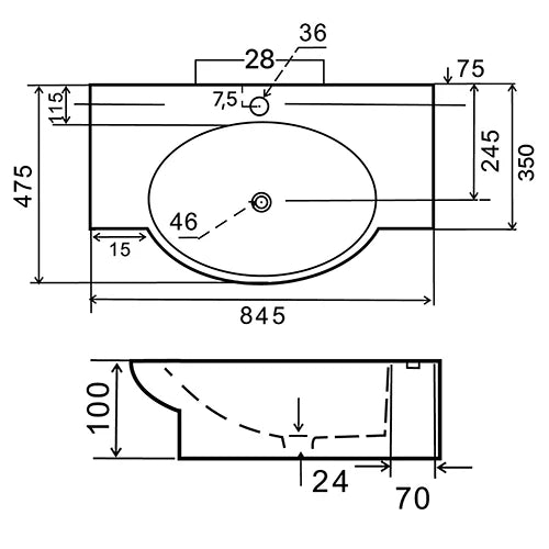 Lavabo a parete LINPH LP962 cm 84,5 x 47,5