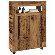 Mobile da Bagno Stretto con Ruote Legno Vecchio in Truciolato 855275