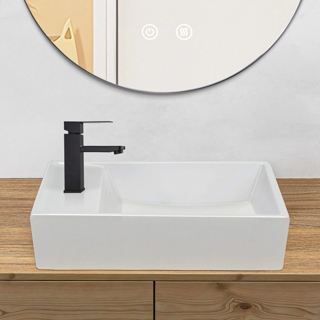 ZMH Lavabo da appoggio rettangolare in ceramica 40x22x10cm bianco lucido