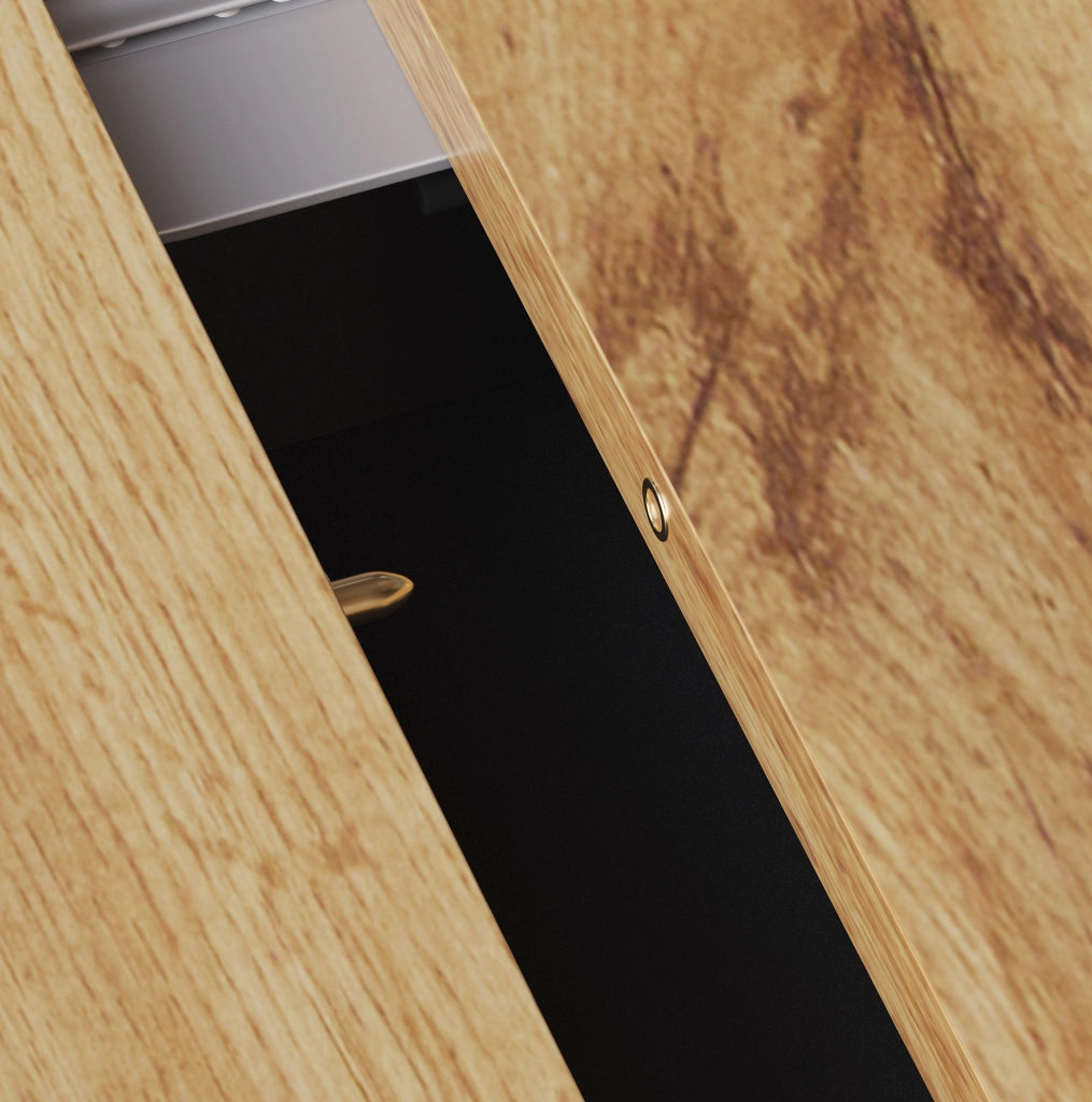 Tavolo da pranzo allungabile 110-140x80x75 cm con vano contenitore; MDF nero e naturale