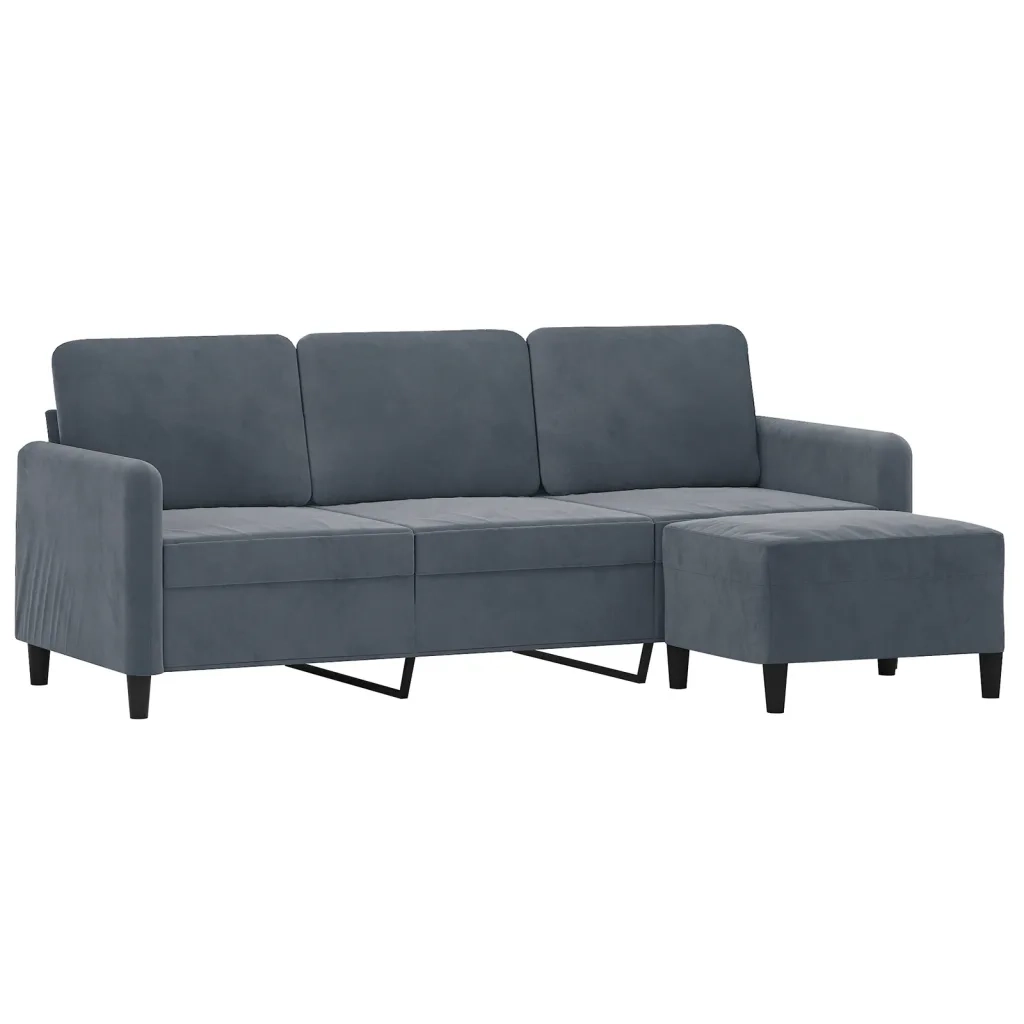 Divano a 3 Posti con Poggiapiedi-Sofa 3 Posti con Poggiapiedi Grigio Scuro 180 cm in Velluto 905326