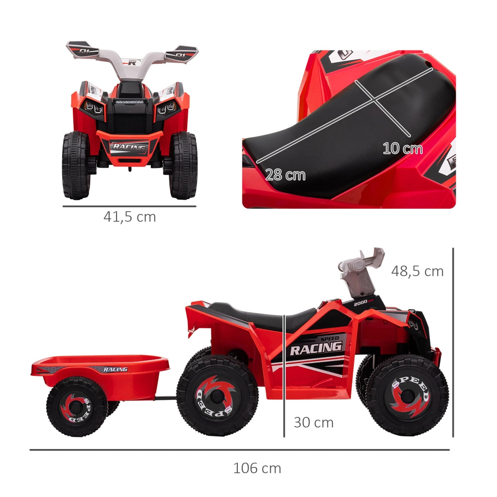 Quad elettrico per bambini con rimorchio ¨C zephmum ¨C Rosso, per 1.5-3 anni