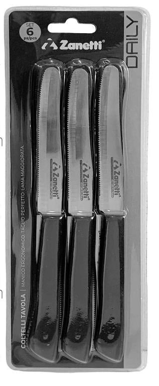 Set 6 Coltelli da Tavola Lama in Acciaio Inox Lama Seghettata Daily Nero