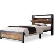Letto singolo 90x200 cm; testiera con ripiani; metallo e legno; colore naturale (Senza materasso)
