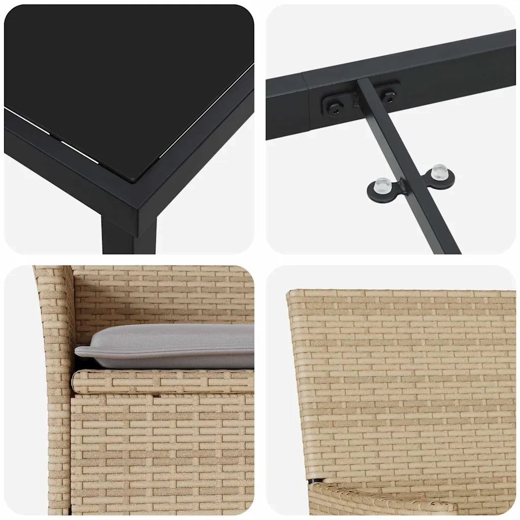 Set da Pranzo per Giardino con cuscino 3 pcs Beige polyrattan 3379793