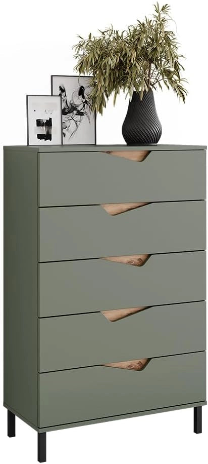 Cassettiera per camera da letto Marelle, Verde/Artigianale, 76 x 120 cm con 5 cassetti, adatto per riporre abiti e oggetti di uso quotidiano