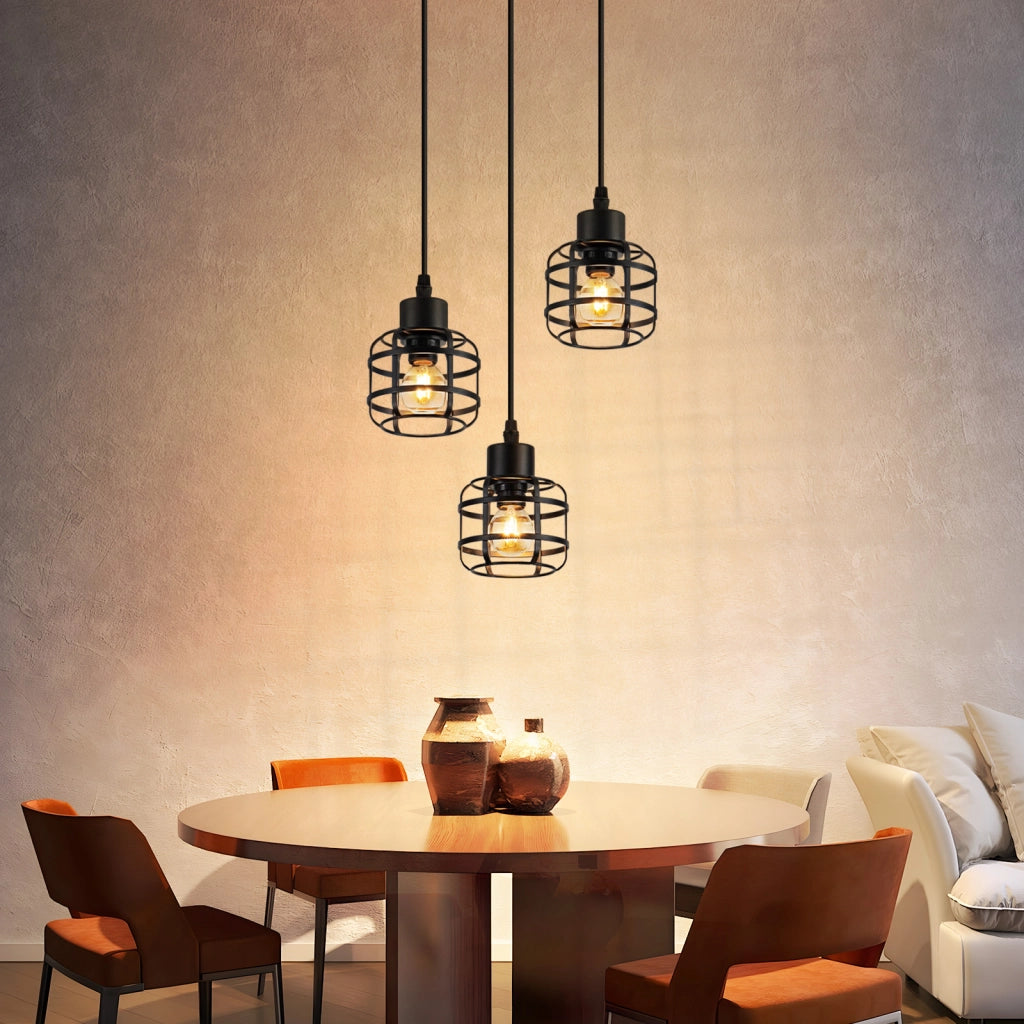 Lampada a sospensione ZMH vintage nera a 3 luci E14 per sala da pranzo cucina o bar (lampadina non inclusa)