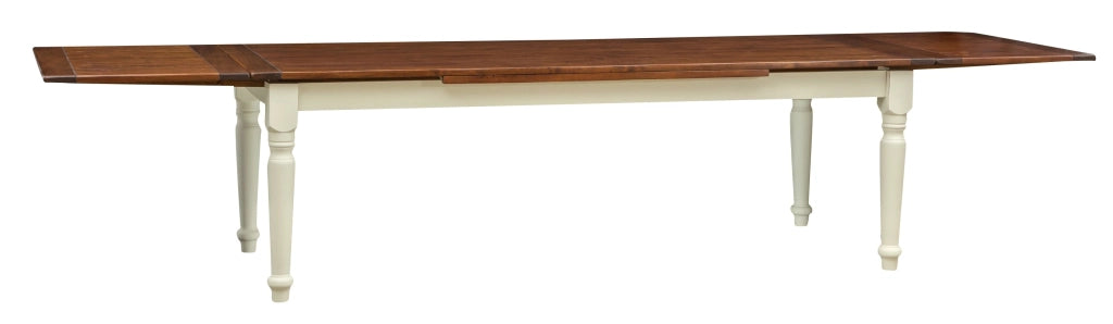 Biscottini Tavolo Country allungabile in legno massello di tiglio struttura bianca anticata top noce L250xPR100xH80 cm. Made in Italy