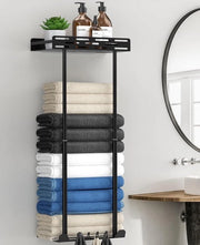 Maniglione per asciugamano senza perforazione, maniglione nero con pannello - maniglione per asciugamano autoadesivo - maniglione per ospiti con 4 ganci - ideale per bagno, cucina, parete doccia