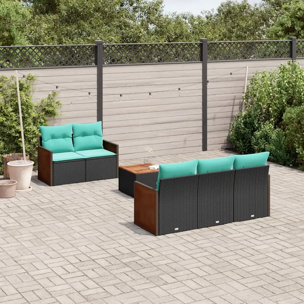 Set Divani da Giardino 6 pz con Cuscini Nero in Polyrattan 3227464