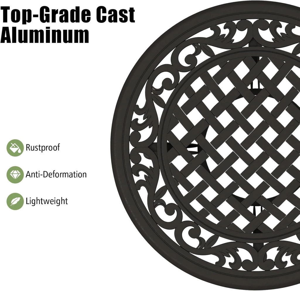 Tavolo da bistrot rotondo, da giardino, in alluminio pressofuso, 60 cm di diametro, con telaio in metallo, per giardino, terrazze, balcone
