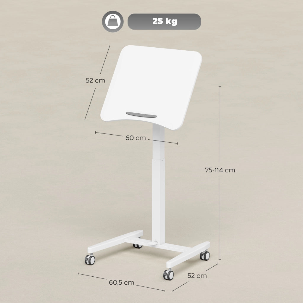 Scrivania Regolabile in Altezza con Ruote e Piano Inclinabile Bianco ¨C Zephmum ¨C Bianco