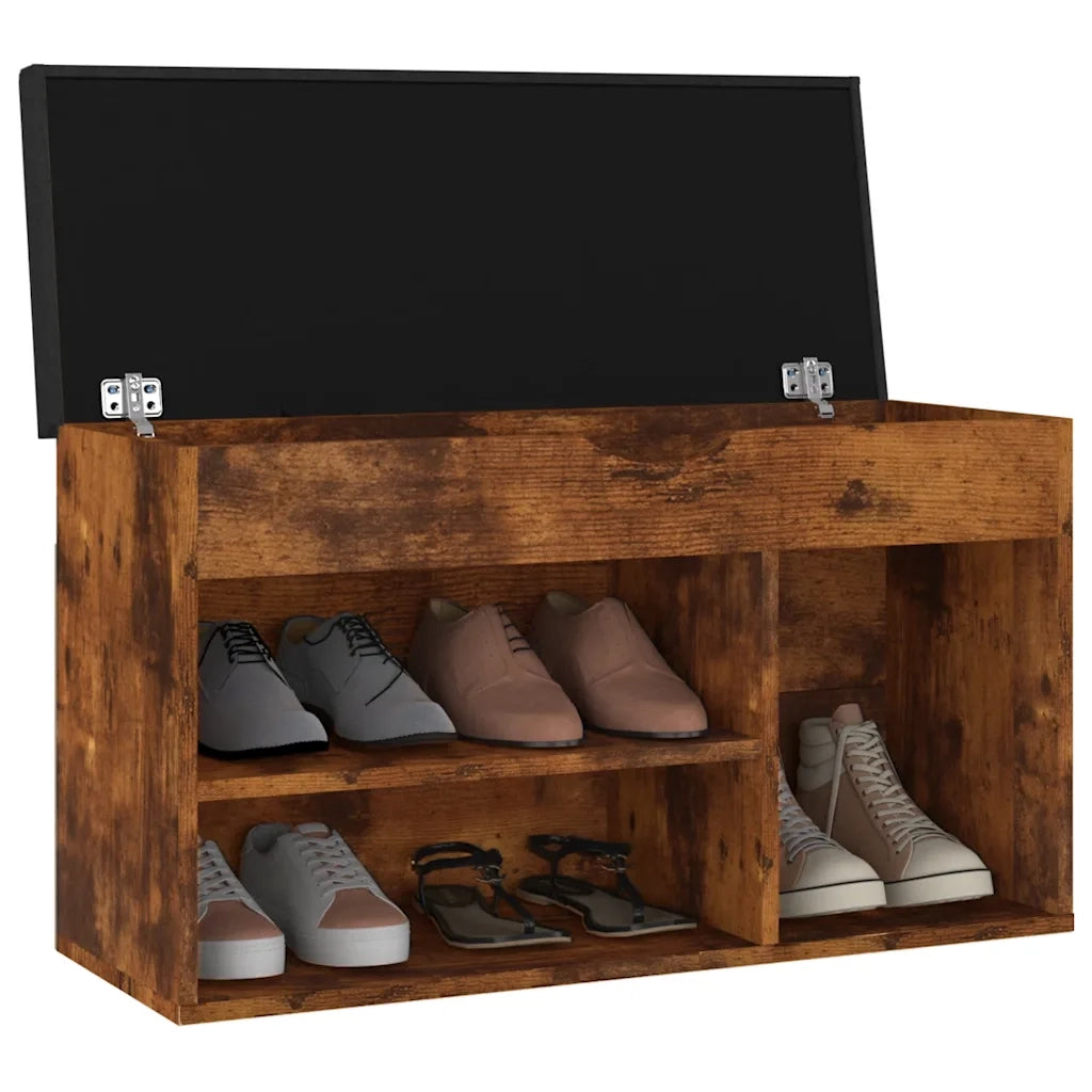 Panca Porta Scarpe Cuscino-Sgabello-Panca Scarpiera Rovere Fumo 80x30x47cm Multistrato