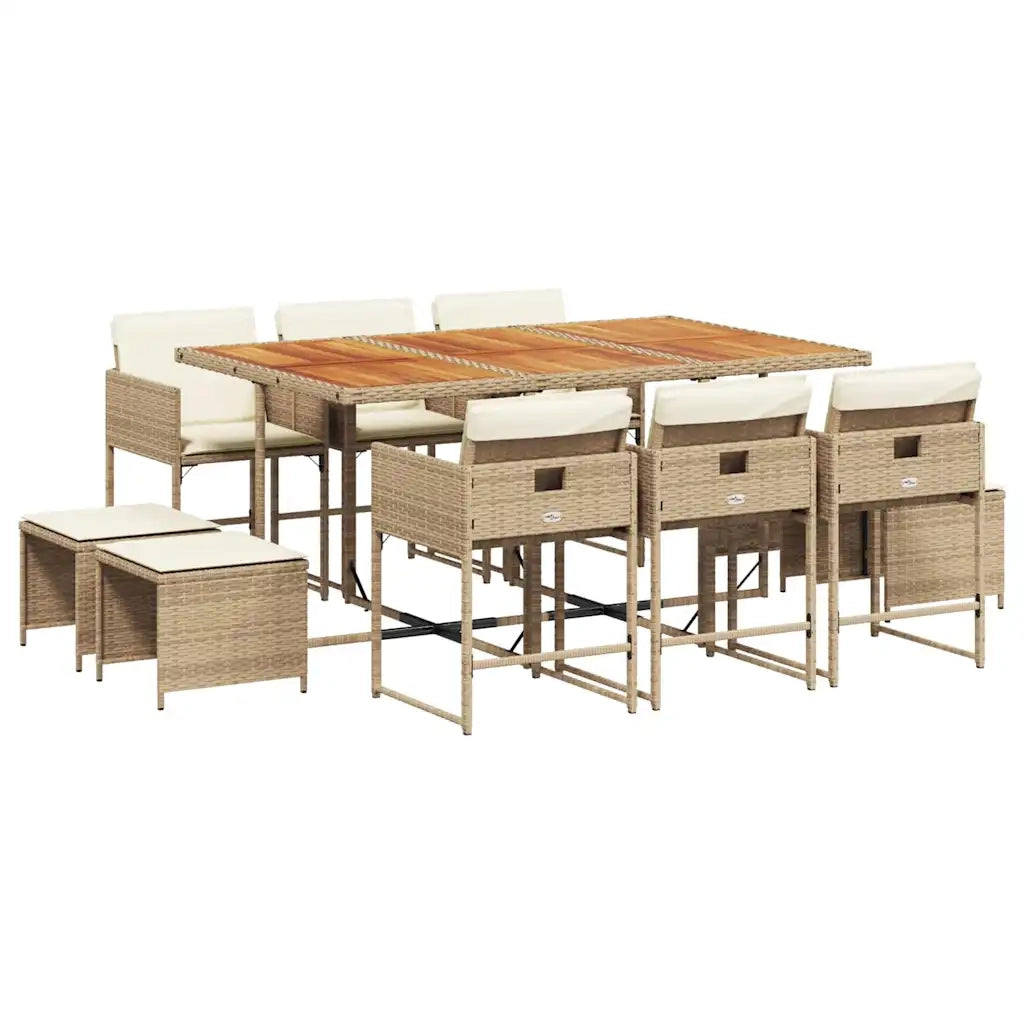 Set da Pranzo da Giardino 11 pz con Cuscini Beige in Polyrattan 3211336