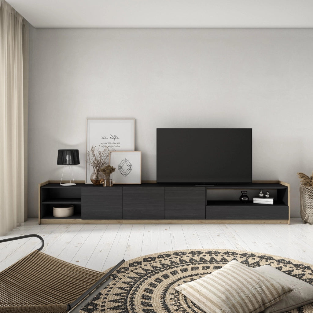 Mobile TV Soggiorno, 310x50x37 cm, Per TV fino a 80", Mobile Soggiorno, Nero e rovere