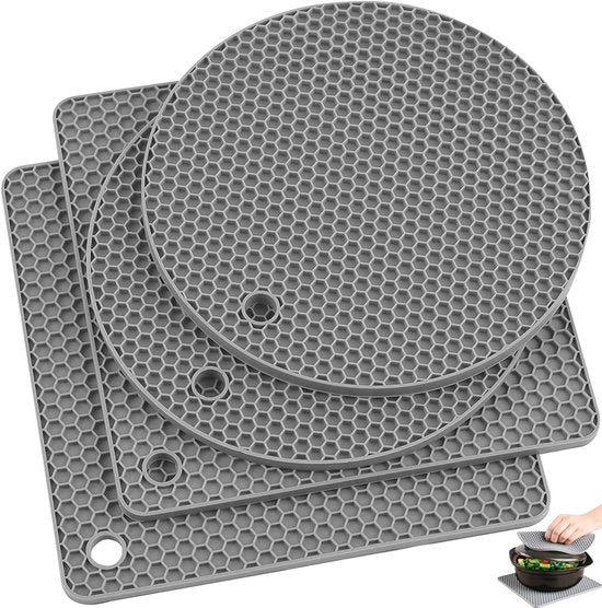 4 pezzi di sottopanchine in silicone - Sottopanchina termoresistente - Mat silicone - Antiscivolo per pentole e duratura - per cibi caldi - facile da pulire e da asciugare (grigio)