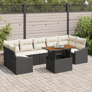 Set Divano da Giardino 8 Pezzi con Cuscini Nero Polyrattan