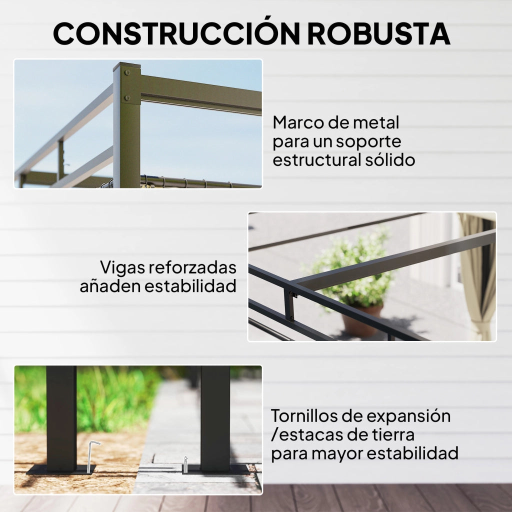 Pergola da giardino 3x3 m con tetto retrattile e tende UV30+ ¨C zephmum ¨C struttura metallica beige
