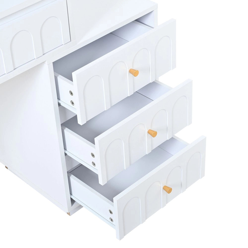 Tavolo Trucco con Specchio LED Girevole e Ante Scorrevoli in Vetro ¨C Xylo ¨C Bianco, 4 Cassetti, 112x40x116 cm