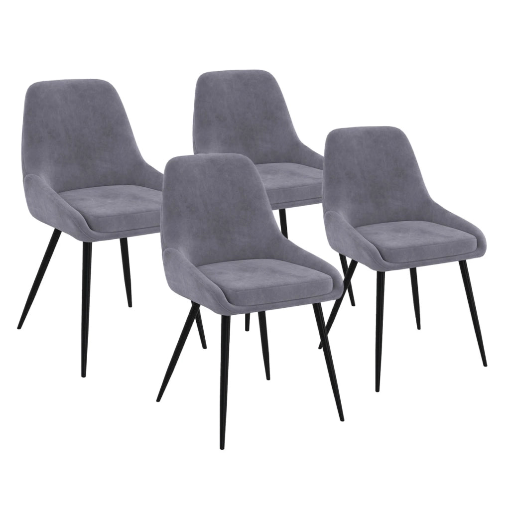 IDMarket - Set di 4 sedie THALYA in velluto grigio chiaro con braccioli