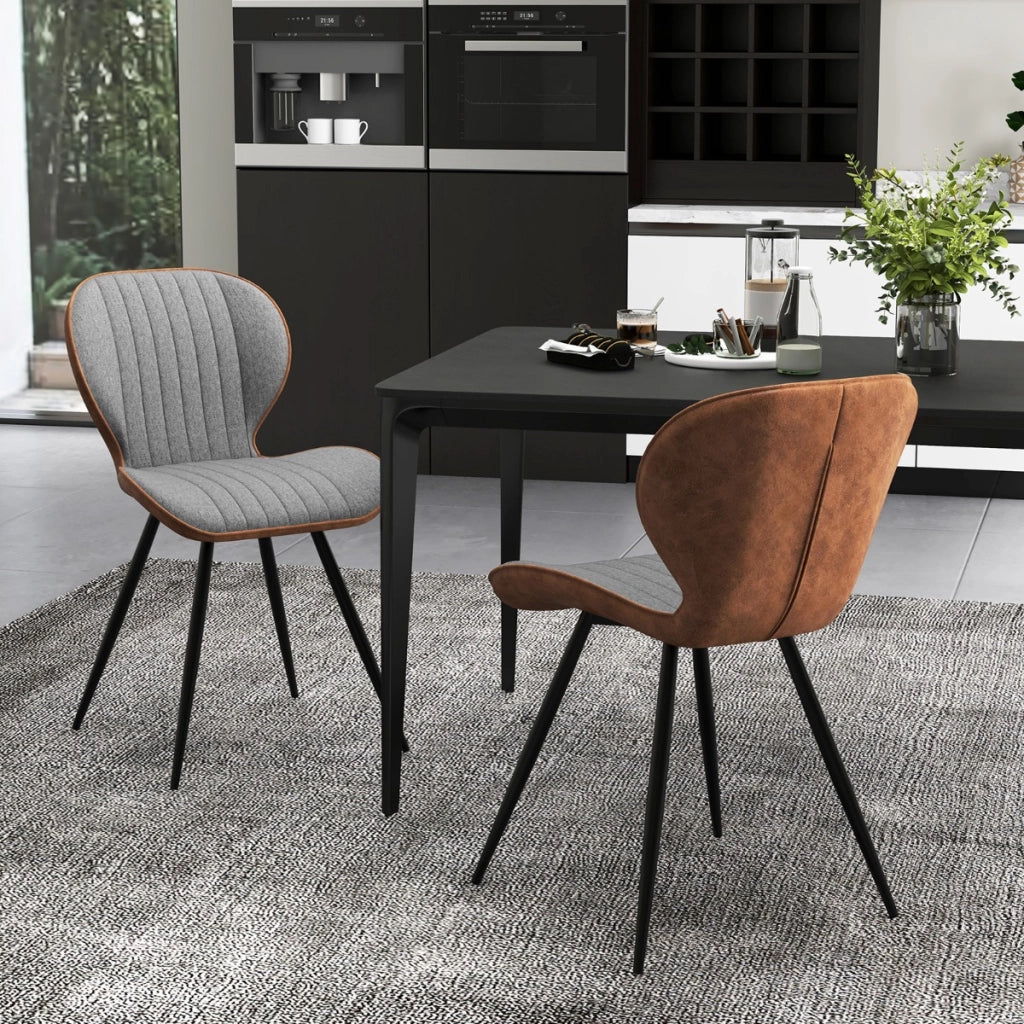 Set di 2 sedie da pranzo senza braccioli, Sedie imbottite con schienale curvo portata di 150kg Grigio-Sedie da pranzo