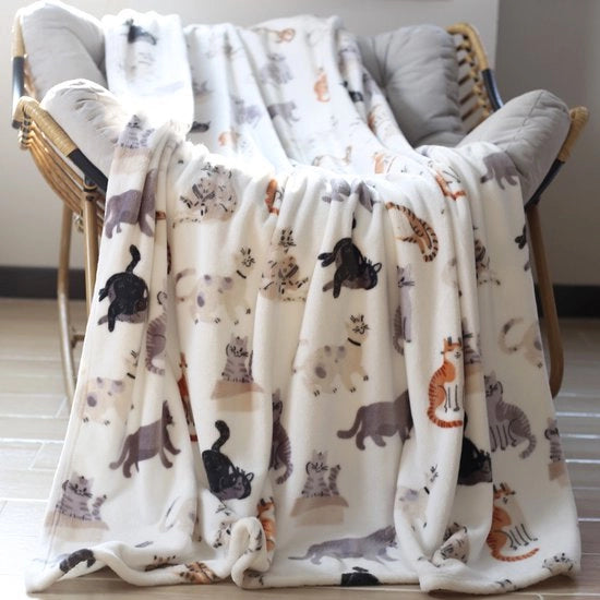Coperta bianca con molti gatti, coperta per divano, coperta da letto, coperta da letto, coperta per aria condizionata, coperta di Natale, 150 cm x 200 cm