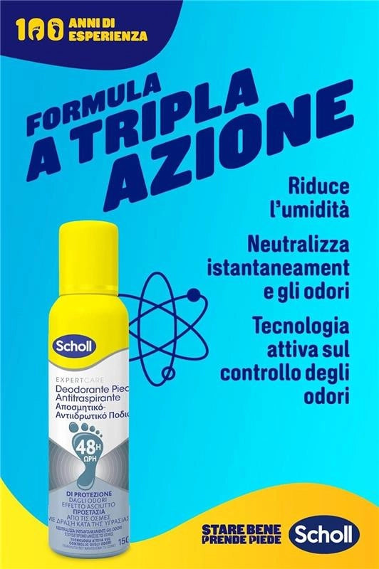 SCHOLL EXPERTCARE DEODORANTE PIEDI SPRAY TECNOLOGIA ATTIVA CONTROLLO ODORI ELIMINA CATTIVI ODORI PER 48H 150 ML