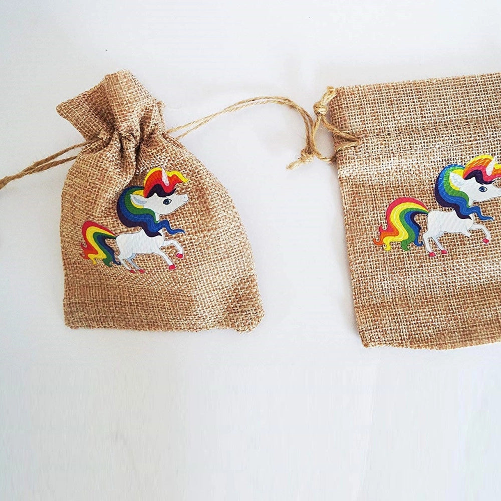 Trade Shop - Set 12 Pezzi Sacchetti Sacchetto Unicorno Juta 10x13 Cm Bomboniera Portaconfetti -