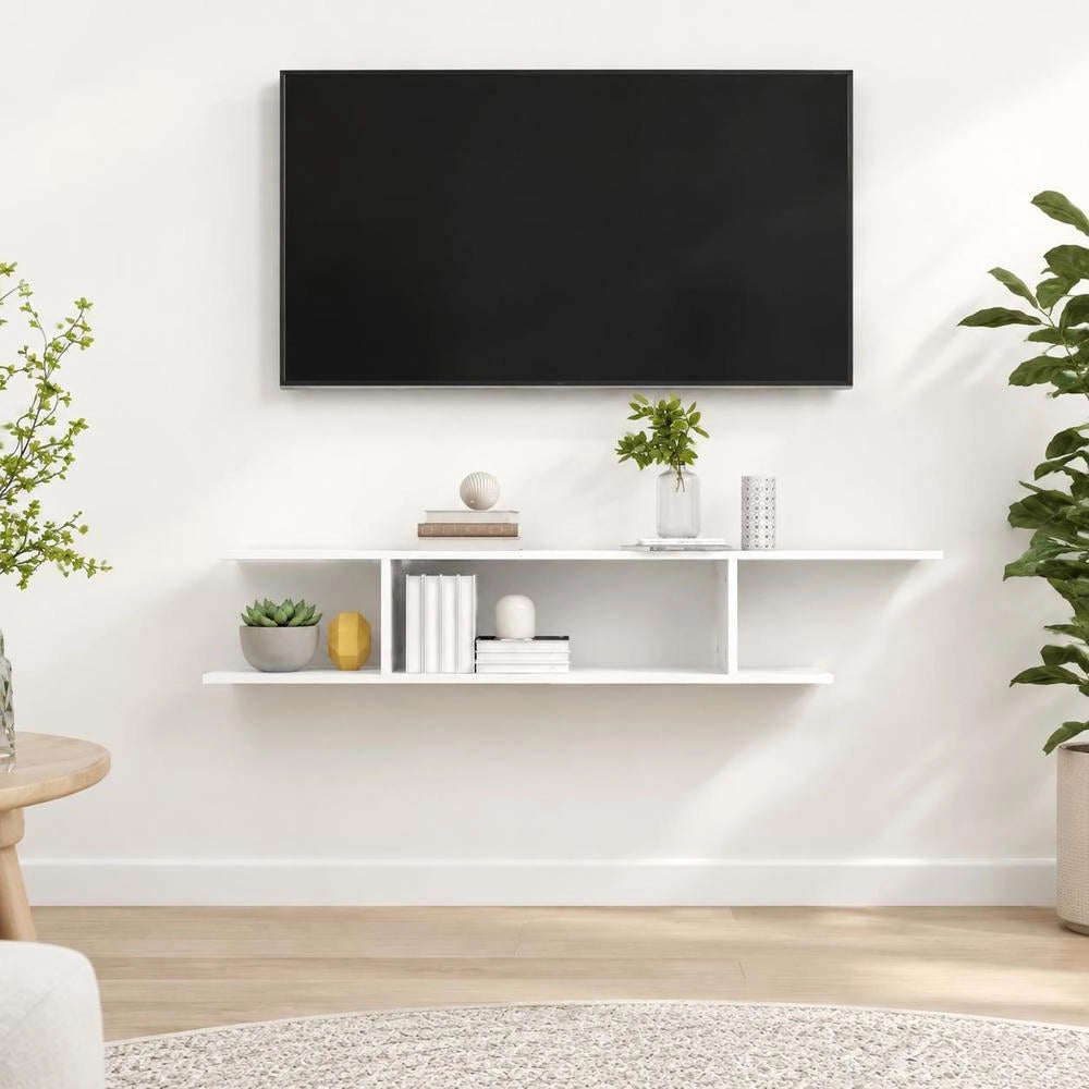 TV Wall Shelf, White, 125x18x23 Cm, Wood-based Material