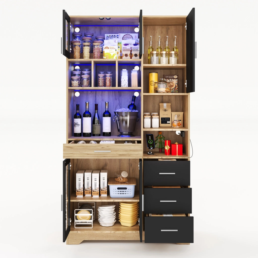 Credenza Vetrina da Cucina con Ripiani Regolabili e LED ¨C MINIMAL ¨C 185x100x40 cm